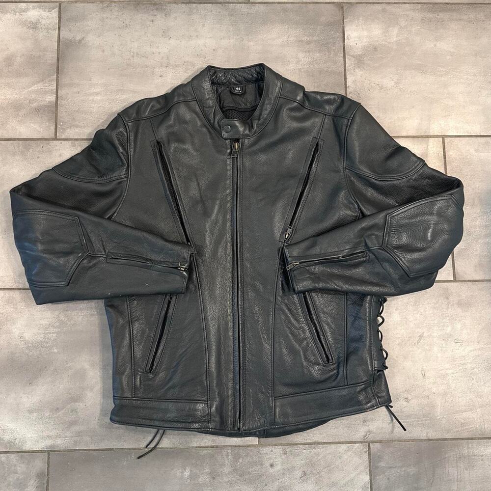 Black leather jacket with zipper